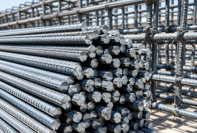 Steel reinforcement bars and tied rebar grid